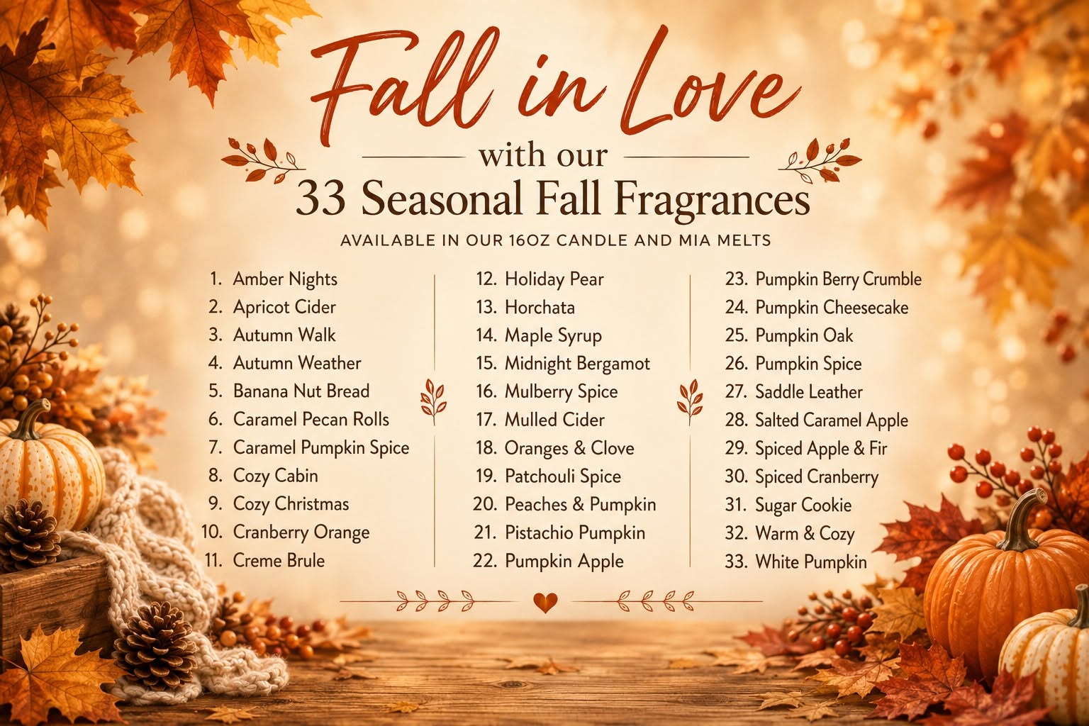 Fall Candles Scent List